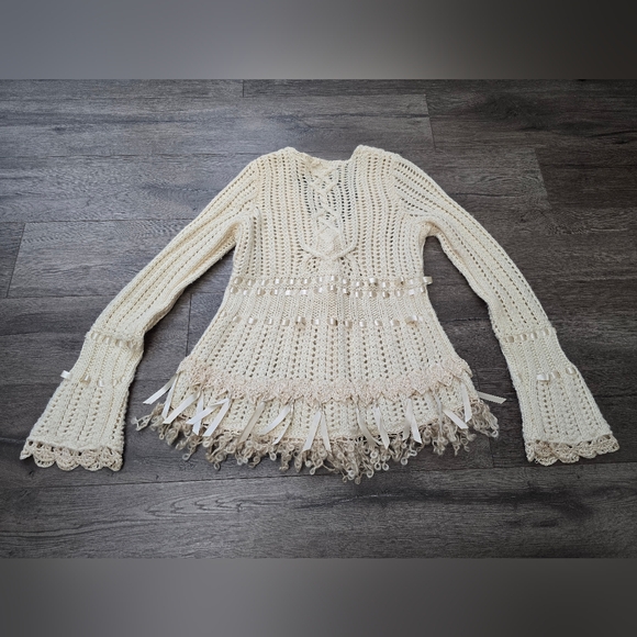 Guinevere By Anthro Open Knit Shirt Cardigan Wool Mohair Blend Size Small - Picture 2 of 11